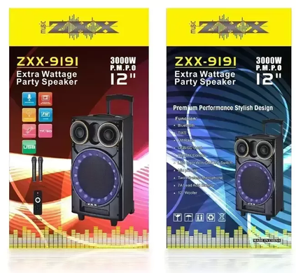 Bluetooth Колонка ZXX-9191, аккумуляторная, акустическая система, Черный