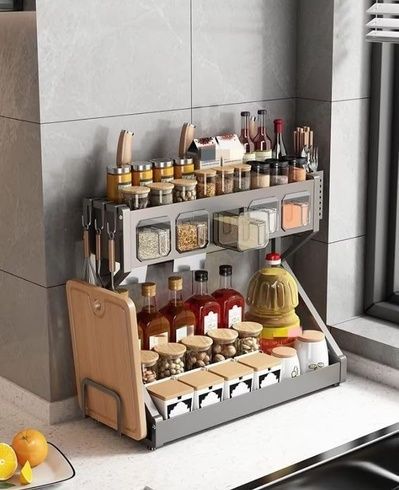 Органайзер для приправ Glaceon Spice Rack, двухъярусная стойка для посуды + спецовница, многофункциональная сушилка посуды и для специй, вместительная полка для специй с кухонными шкафами