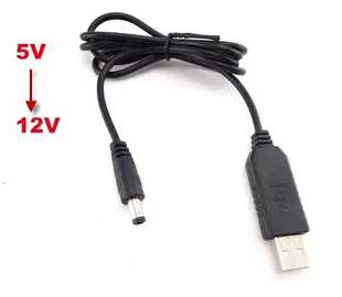USB кабель питания (DC 5.5 x 2.1 мм.) c преобразователем 5v на 12v для роутеров, Черный