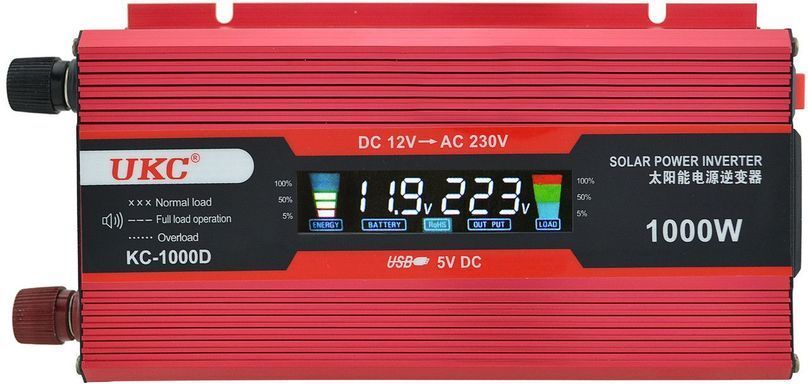 Автомобильный преобразователь напряжения 12V-220V 1000W, Красный