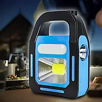 Фонарь кемпинг переносной HB-9707A-1LED+COB+LED,  power bank, Li-Ion аккум., солнечная батарея, ЗУ microUSB, Голубой