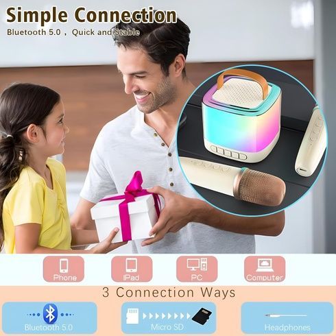 Портативная Bluetooth-колонка T7 с LED подсветкой / Караоке-колонка для детей и взрослых 2 микрофона