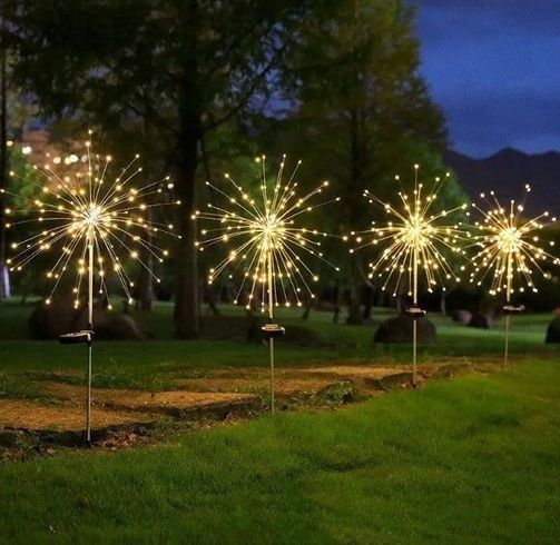 Фонарь садовый Фейерверк газонный на солнечной батарее, 150 led, 8 режимов (2 шт в комплекте)