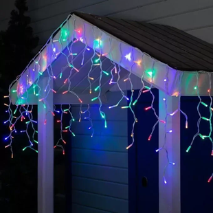 Новогодняя праздничная гирлянда бахрома 120 Led прозрачный провод 3х0.5 м Разноцветный