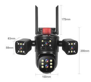 Видеокамера 4G IP66 4G 12mp (JE-190-2) 4 экранные 360-градусные камеры IP-камера четыре объектива