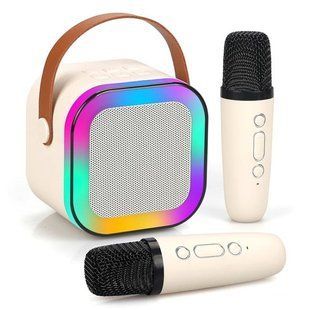 Мини-детское караоке K12 с 2 беспроводным микрофоном, портативная колонка с LED подсветкой