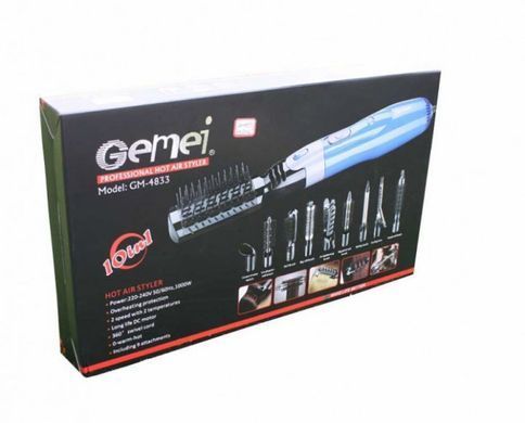 Фен-стайлер для волосся 10 в 1 Gemei GM-4833, фен щітка, багатофункціональний стайлер