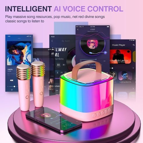 Портативная Bluetooth-колонка T7 с LED подсветкой / Караоке-колонка для детей и взрослых 2 микрофона