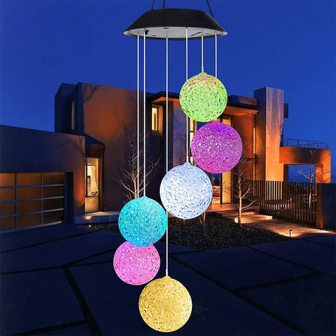 Светодиодная уличная гирлянда WHISKET, на солнечной батарее, RGB, хрустальные шары, 6 см
