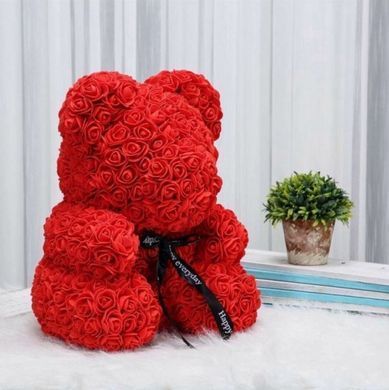 Мишка из роз в подарочной коробке 25 см КРАСНЫЙ