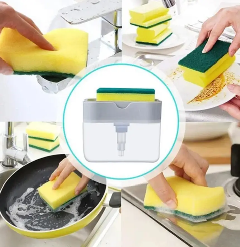 Диспенсер для миючого засобу натискний Soap Pump Sponge Caddy, Прозрачный