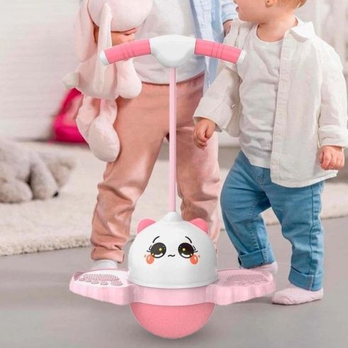 Детский прыгун джампинг на резинке с ручками и LED-подсветкой / Джампер детский / Скакалка-джампер Розовый