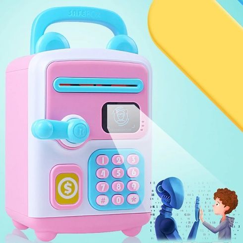 Электронная копилка-сейф с кодовым замком Face Recognition Money BOX Розовая