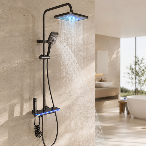 Душ/смеситель Faucet (CRH-8921 многофункциональный с LED ГИДРОЭНЕРГЕТИКОЙ металл / Душевая система с верхним и ручным душем / Душевая система для ванны