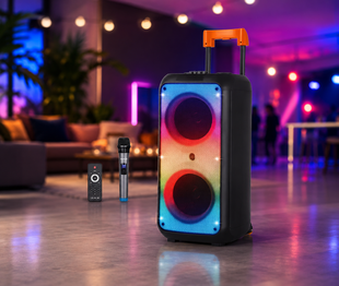 Портативная акустика ZXX-1095 80Вт / Колонка 2&times;8дюйма Bluetooth/USB/TF/AUX, FM, LED / Переносная музыкальная колонка с микрофоном для караоке