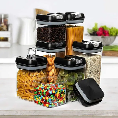 Органайзери для сипучих кухни Food Storage Container 5 Контейнерів | Набір пластикових контейнерів для круп, Черный