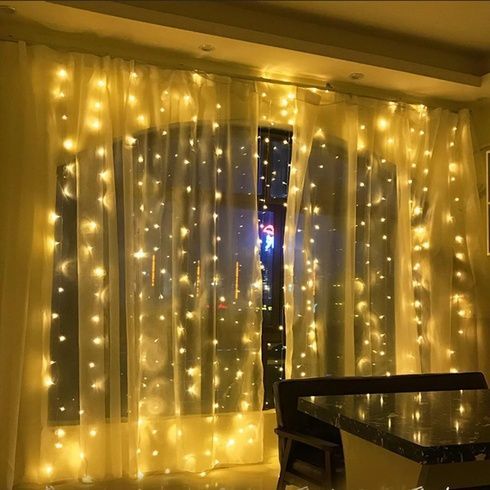 Гірлянда-штора 3х2 м, 200 LED світлова завіса зі статичним режимом, тепле світло