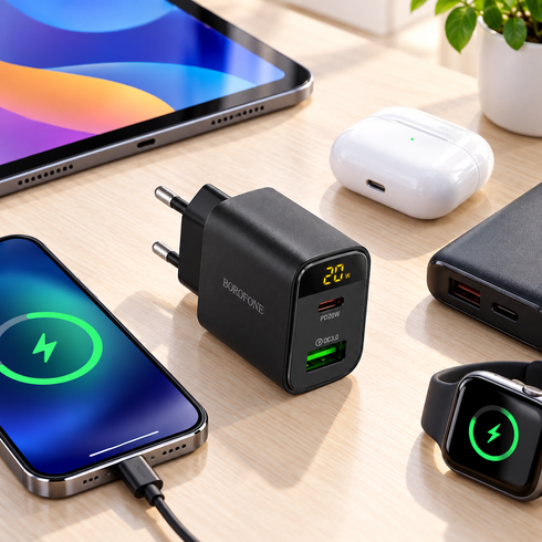 Адаптер BA96A Ilustre PD20W+QC3.0 charger with digital display / Сетевое зарядное устройство / Блок для зарядки